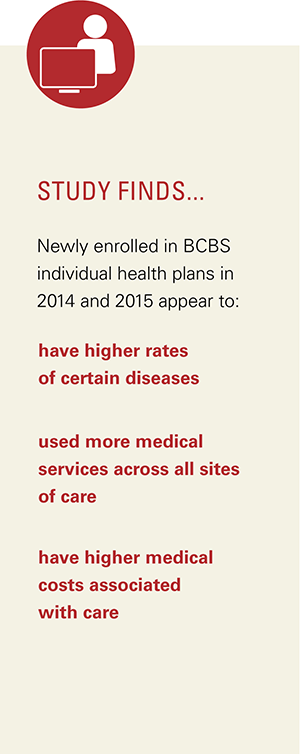 Study finds newly enrolled in BCBS individual health plans in 2014 and 2015 appear to have higher rates of certain diseases