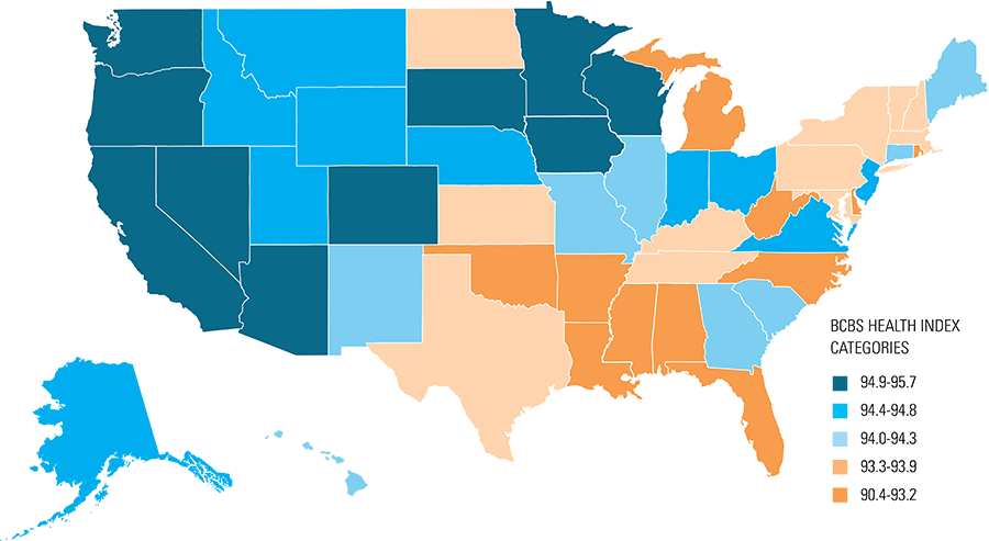 Exhibit 5: BCBS Health Index for millennials (ages 34-36) by state (2017)