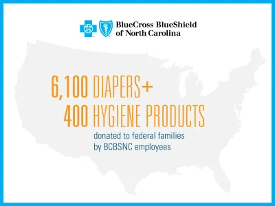 BlueCross BlueShield of North Carolina: 6,100 diapers and 400 hygiene products donated to federal families by employees.