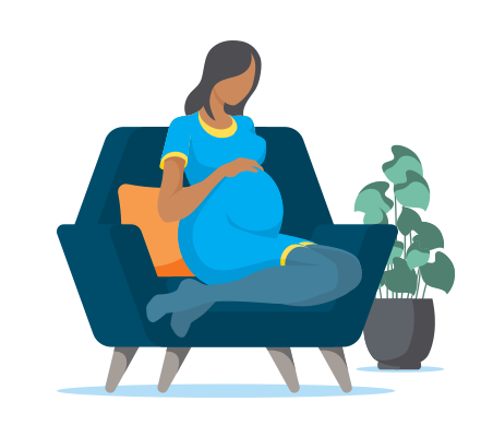 Graphic drawing of pregnant woman sitting on chair.