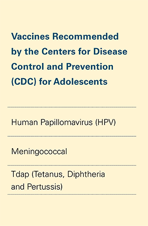 Vaccines Recommended by the Centers for Disease Control and Prevention (CDC) for Adolescents