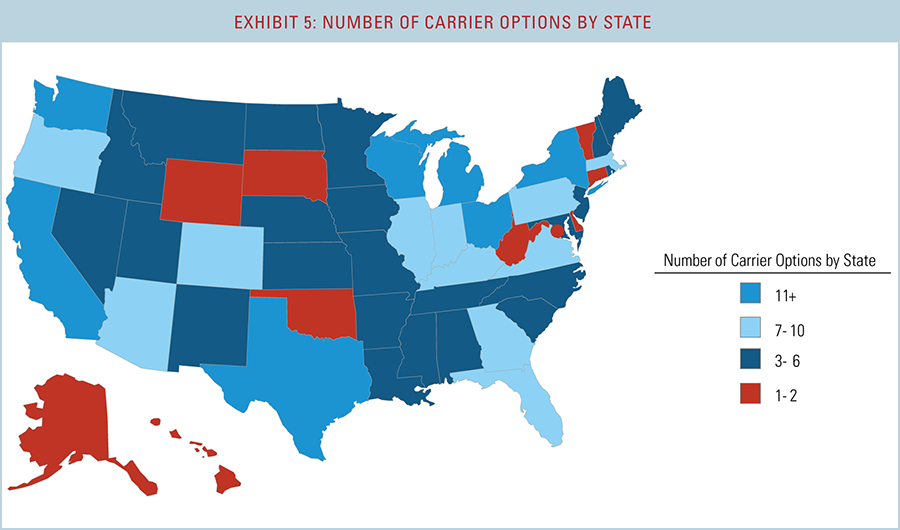 Number of carrier options by state