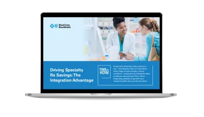 laptop screenshot of mini-white paper of Driving Specialty Rx Savings: The Integration Advantage